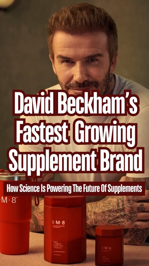 Instagram post by @thebrandblueprint_ for IM8Health. Caption reads: David Beckham built a $100M supplement brand in 11....