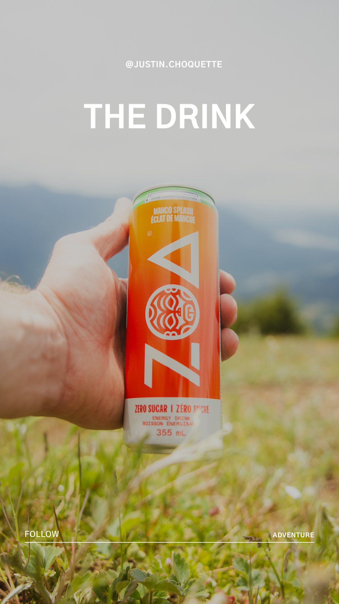 Instagram post by @justin.choquette for ZOA Energy. Caption reads: In collaboration with @ZOAEnergy and @Costco I....