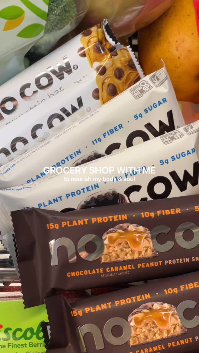 Instagram post by @cookinwithhalle for No Cow. Caption reads: [...] vegetables and nutritious snacks like No....