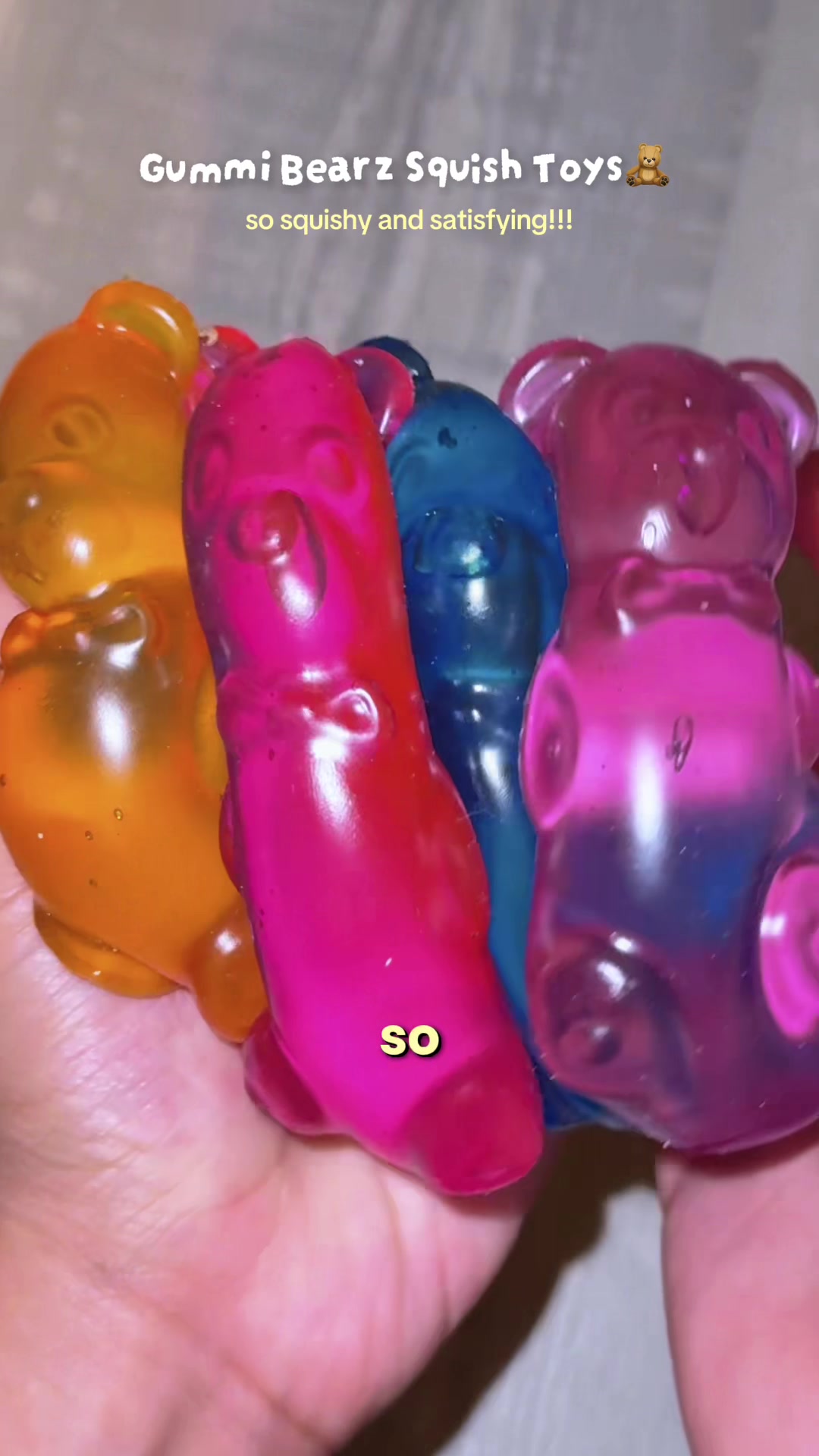 TikTok post by @margahreetah for World Tech Toys. Caption reads: [...] 🧸 gummi bearz squish toys from @World Tech....
