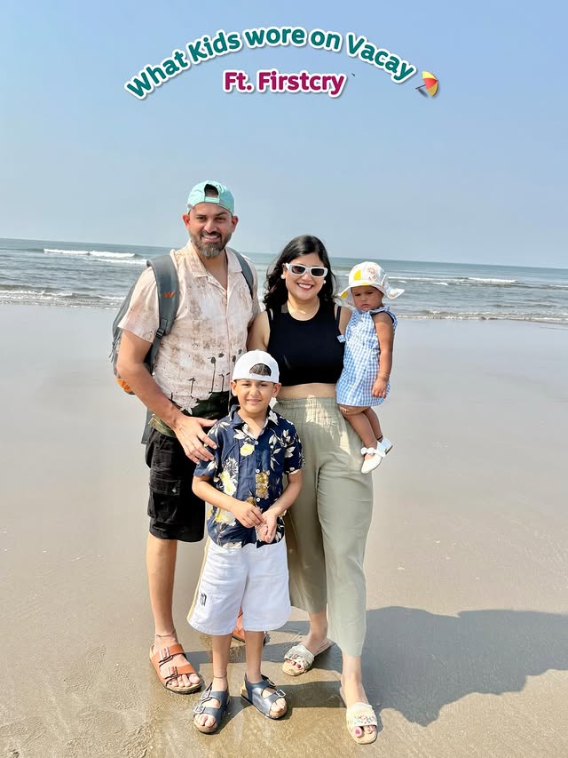 Instagram post by @amritasbhardwaj for FirstCry. Caption reads: What they wore on a vacation⛱️🏝️

#collaboration....