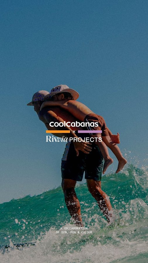 Instagram post by @rivvia.projects for Coolcabanas. Caption reads: [...] started….Shop our collaboration with....