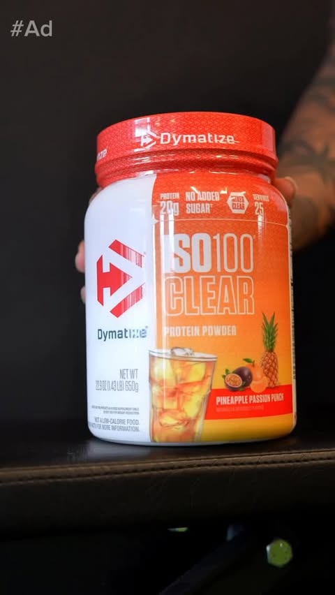 Instagram post by @supermaann7 for Dymatize. Caption reads: #Ad Dymatize has always been a CLEAR choice! Now....