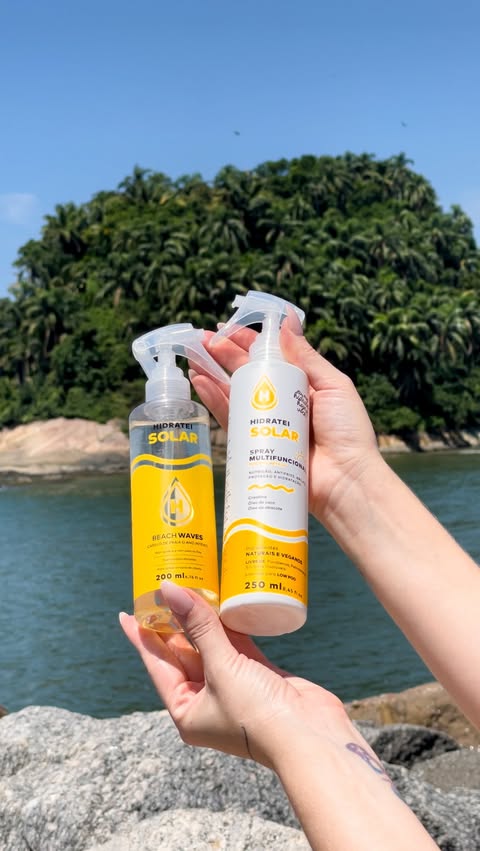 Instagram post by @jessicagvs for Hidratei. Caption reads: A Linha Solar @hidratei protege do sol, do sal e....