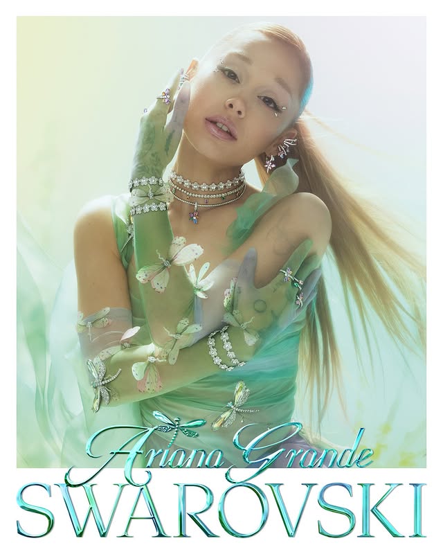 Instagram post by @arianagrande for SWAROVSKI. Caption reads: [...] @MertAlas and @MacPiggott #Swarovski....