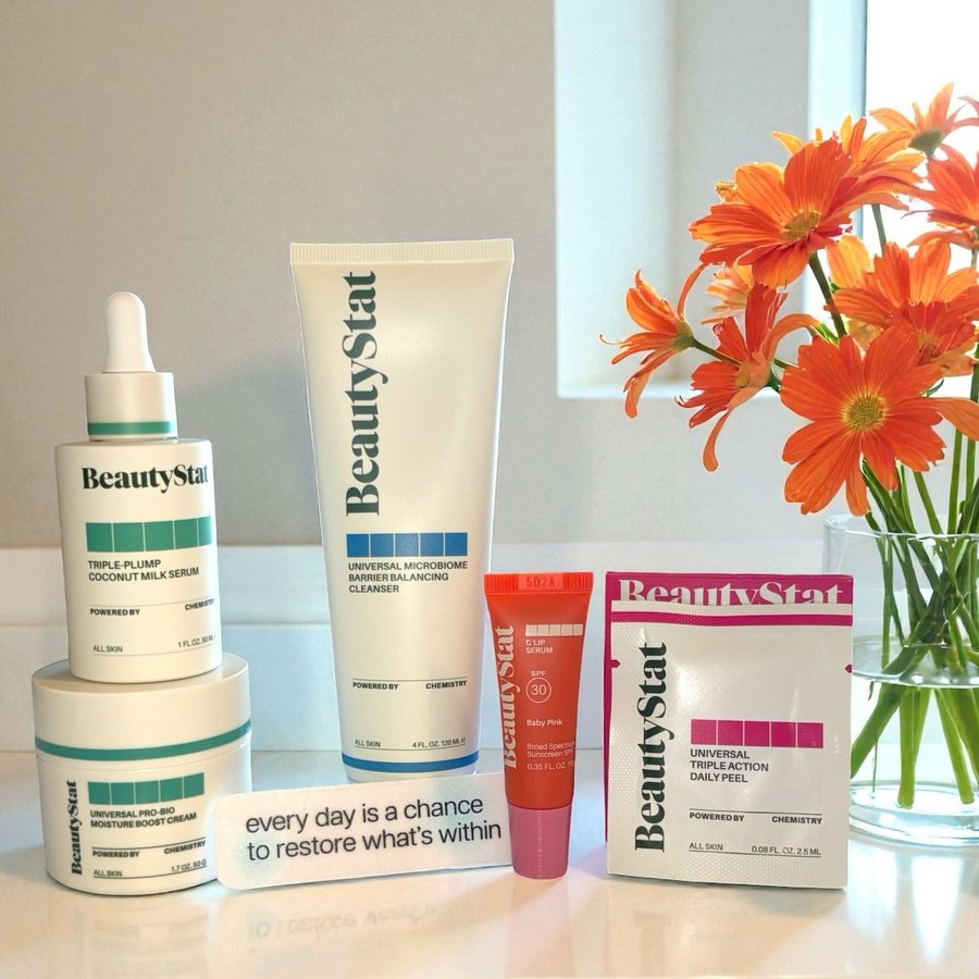 Instagram post by @anne.whitney.1229 for BeautyStat. Caption reads: BeautyStat Restock your routine Science-backed....