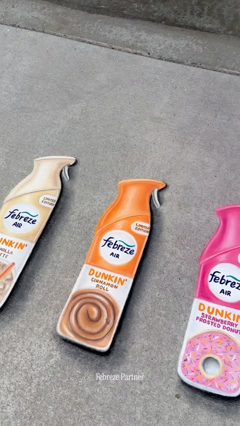 Instagram post by @katiegreggdraws for Febreze. Caption reads: @febreze really said ✨make it smell like @dunkin....