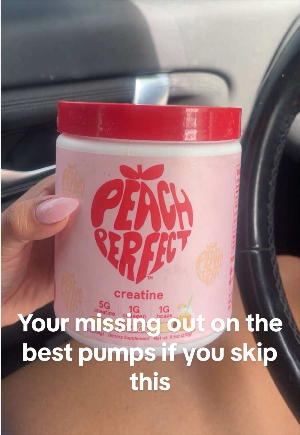 TikTok post by @stephanie.motivates for Peach Perfect Nutrition. Caption reads: [...] leg day and the benefits 👏👏✨ @Peach....