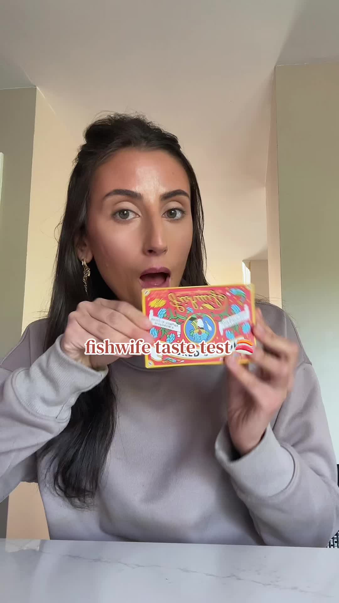TikTok post by @francescagizz3 for Fishwife. Caption reads: Trying @Fishwife smoked salmon tinned fish 🍣....