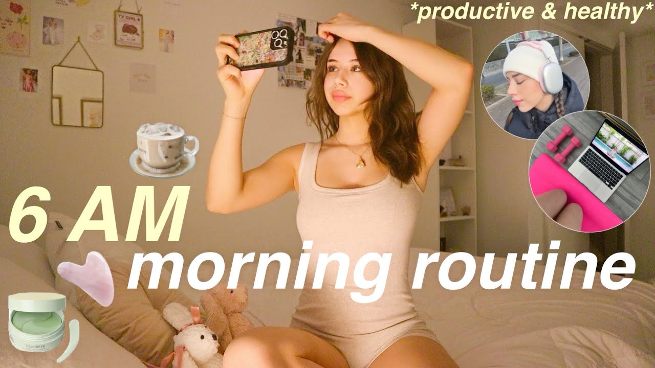 YouTube post by @fernandaraamirez for Vsco. Caption reads: 6 AM PRODUCTIVE SELF CARE MORNING ROUTINE *this....