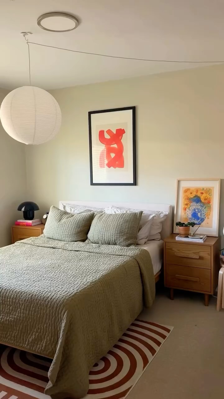 Instagram post by @pauly.jg for Society6. Caption reads: The bedroom just got a major vibe check. Swapped....