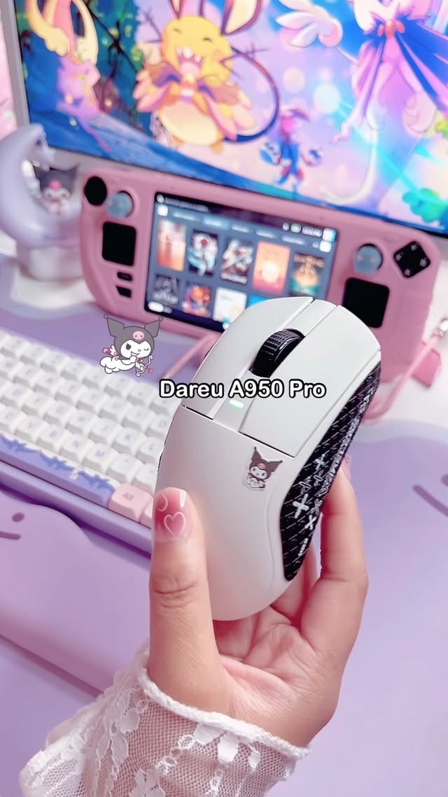 Instagram post by @shaunychu for DAREU. Caption reads: Dareu A950 Pro 🤍 Powerful gaming mouse with 4k....