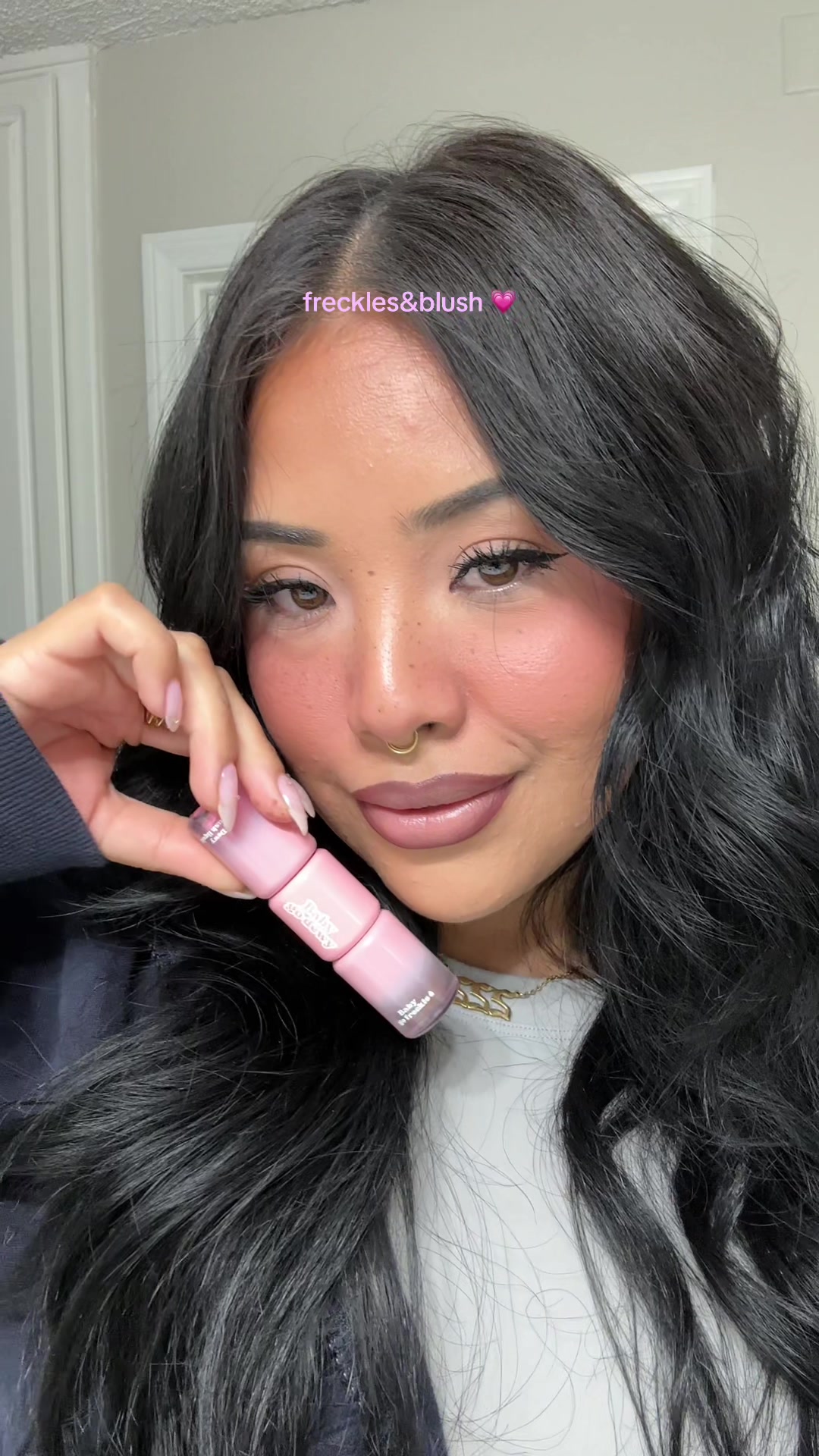 TikTok post by @aana_kay1 for Babygodewy Beauty. Caption reads: @babygodewybeauty liquid blush&freckles 💗....