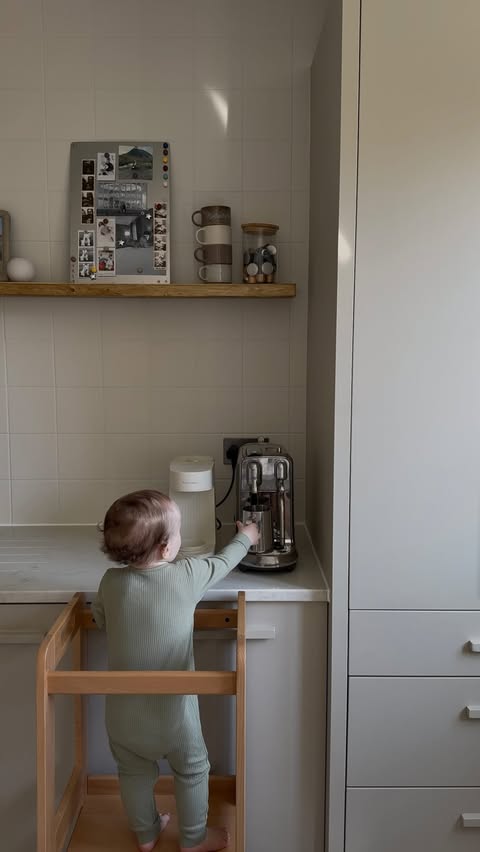 Instagram post by @ourhome_upnorth for Pramworld. Caption reads: [...] learning tower from @pramworld 🤍 He loves....