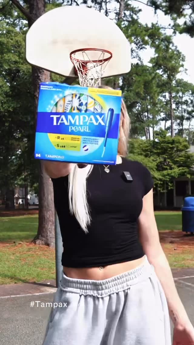 Instagram post by @chloe.kitts for Tampax. Caption reads: #Tampax_Ad From Hoops to Class and more, @tampax....
