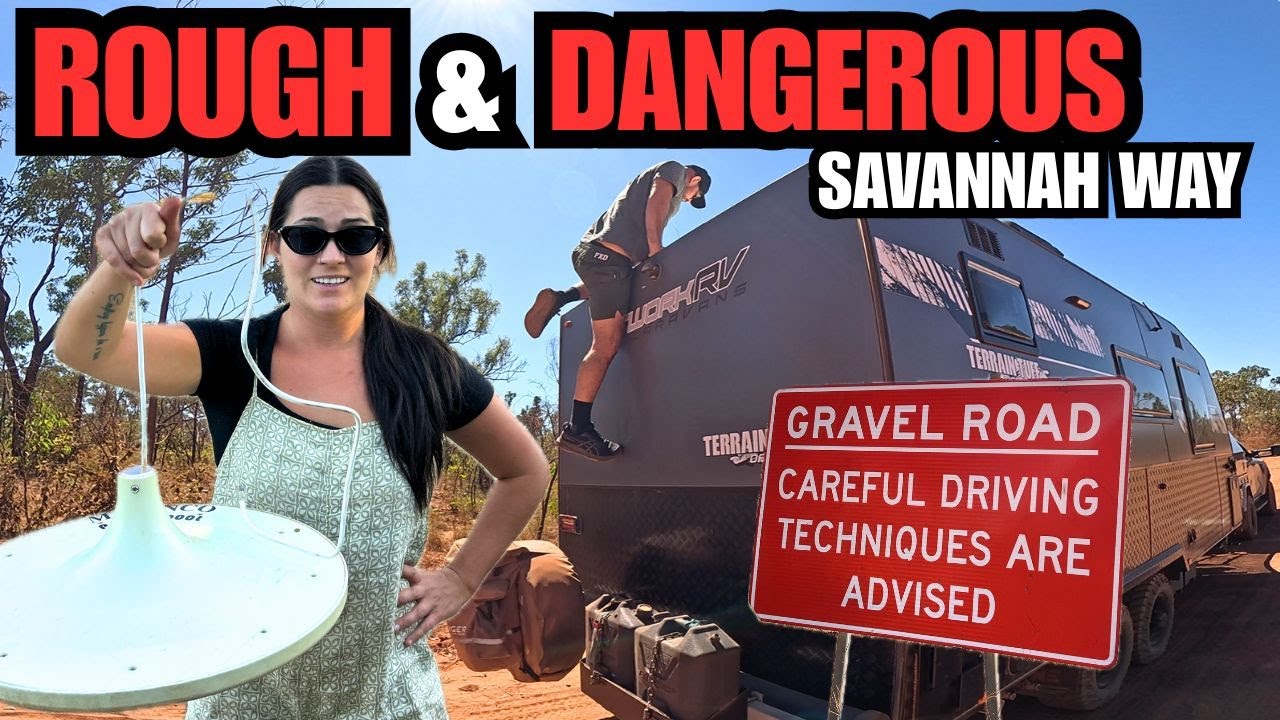YouTube post by @CaravanAdventureAus for The Collagen. Caption reads: KNEW THIS DAY WOULD EVENTUALLY COME.. Savannah Way....