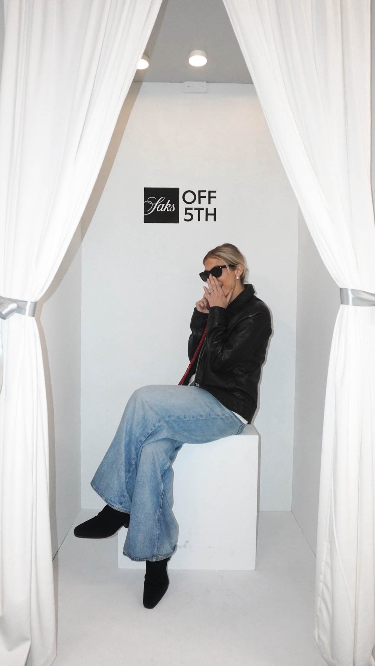 Instagram post by @saraklausing for Saks OFF 5TH. Caption reads: [...] get your gift shopping done early at Saks....