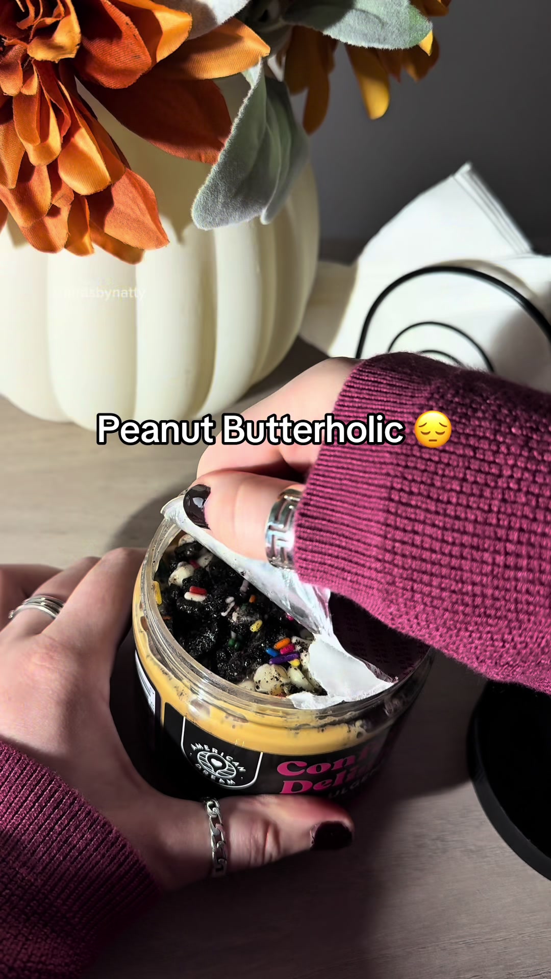 TikTok post by @findsbynatty for American Dream Nut Butter. Caption reads: [...] yummy🎊 Discount code: JESNJAX @American....