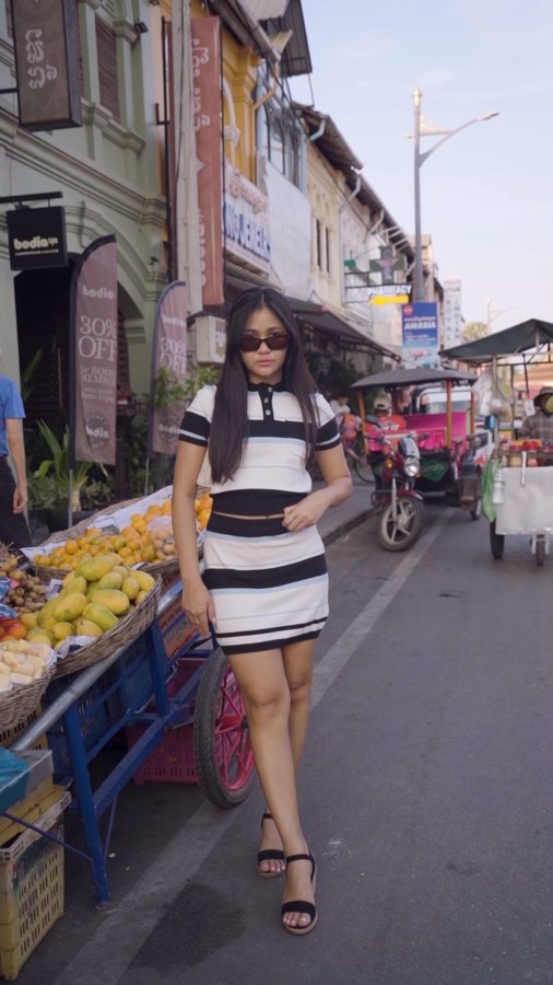 Instagram post by @tomrongpich for Pomelo Fashion. Caption reads: [...] in Siem Reap🍦 Grab my fits at....