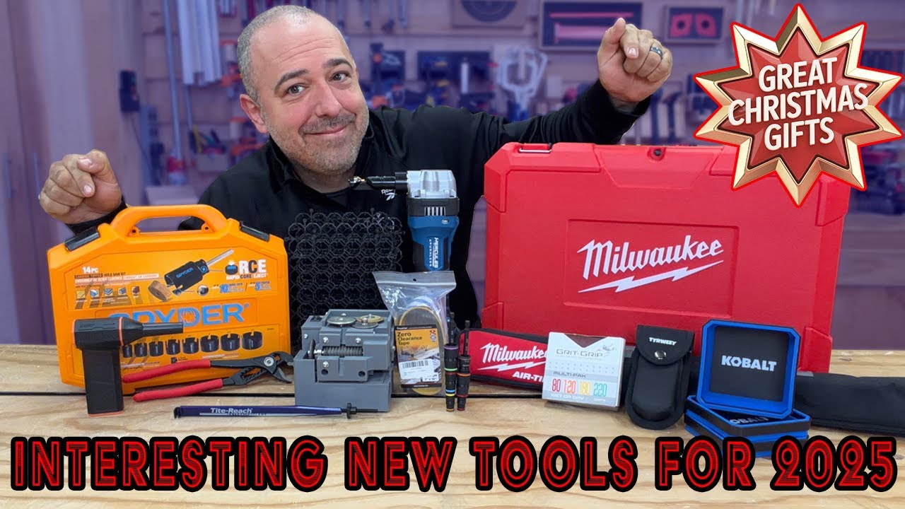 YouTube post by @BitnerBuilt for Lowe's. Caption reads: Interesting New Tools For 2025.