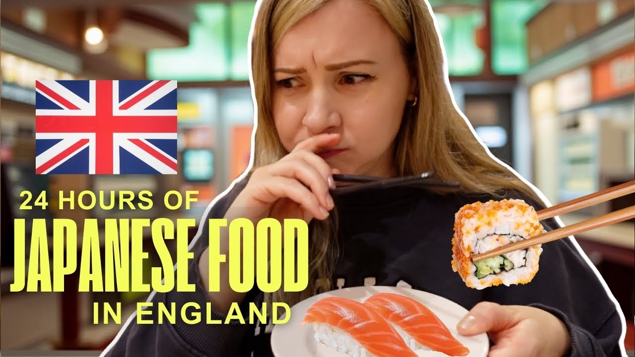 YouTube post by @sharlainjapan for iHerb. Caption reads: 24HR Eating ONLY Japanese Food in England 😅🇬🇧....