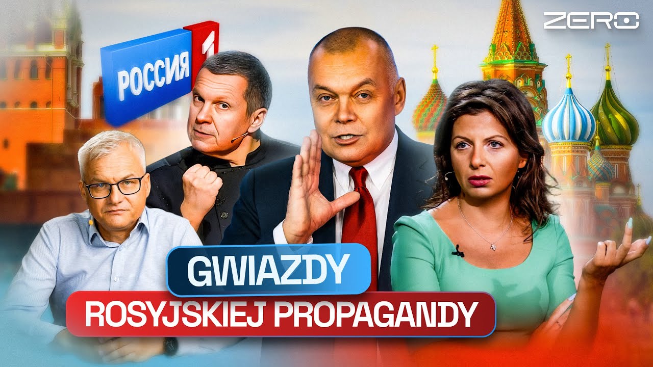 YouTube post by @KanalZeroPL for STS. Caption reads: WHO ARE THE FACES OF RUSSIAN PROPAGANDA AND HOW....