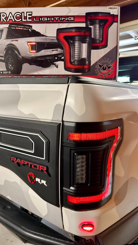 Instagram post by @cocotreks for ORACLE Lighting. Caption reads: #sponsored Tail light Tuesday! Coco got some sleek....