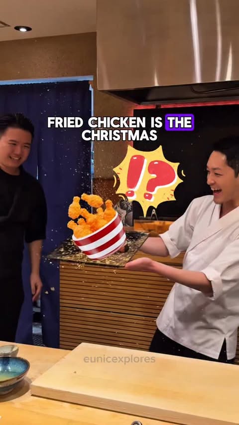 Instagram post by @eunicexplores for TokyoTreat. Caption reads: FRIED CHICKEN FOR XMAS?! 🍗🎄

🤠 follow....