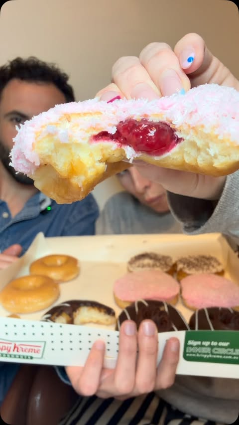 Instagram post by @emilyrosebiggs_ for Krispy Kreme Doughnuts. Caption reads: Taste testing the new @krispykremeaustralia....