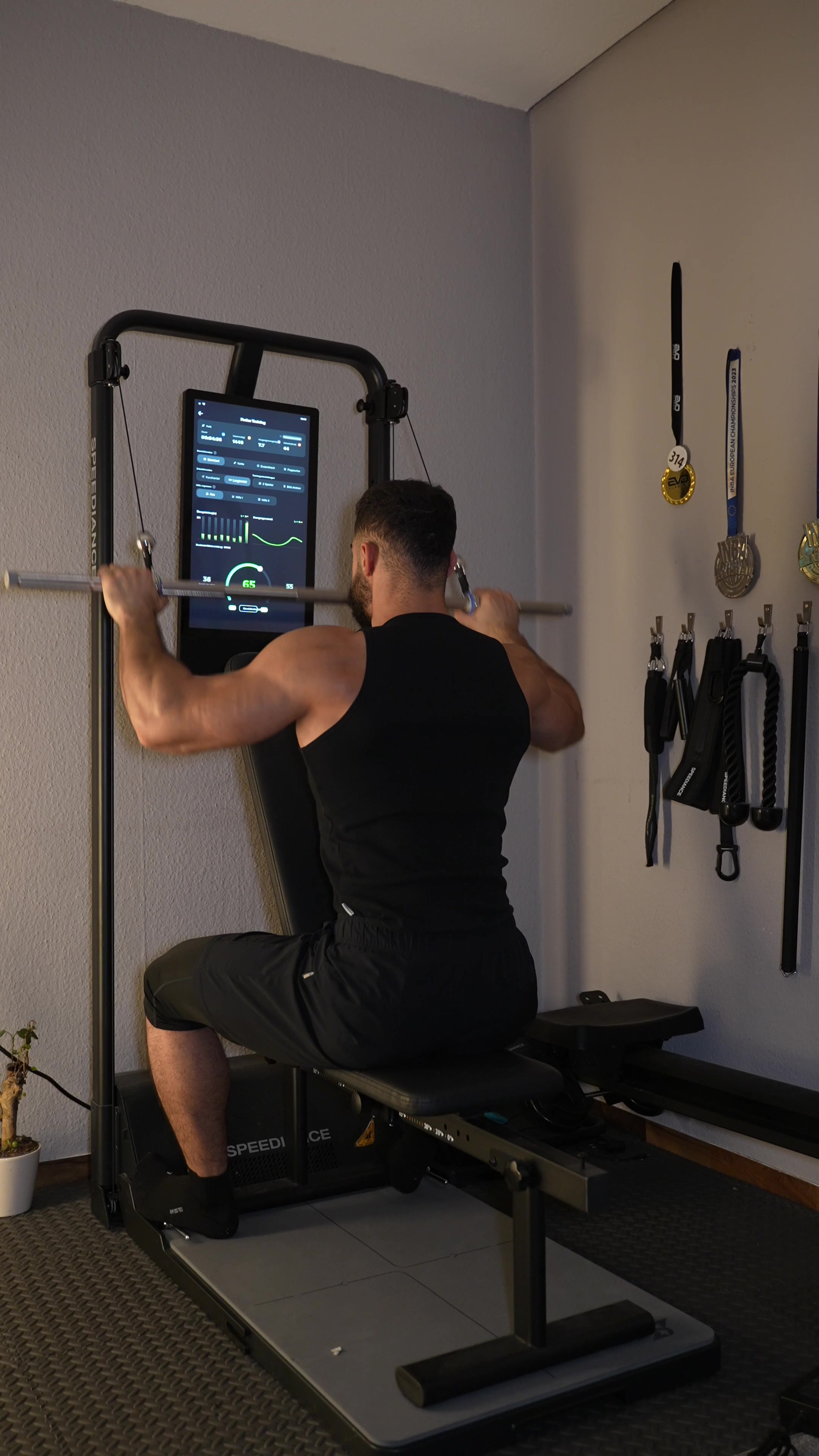 TikTok post by @fatihbicioglu for Speediance. Caption reads: [...] Upper Body home workout, powered by....