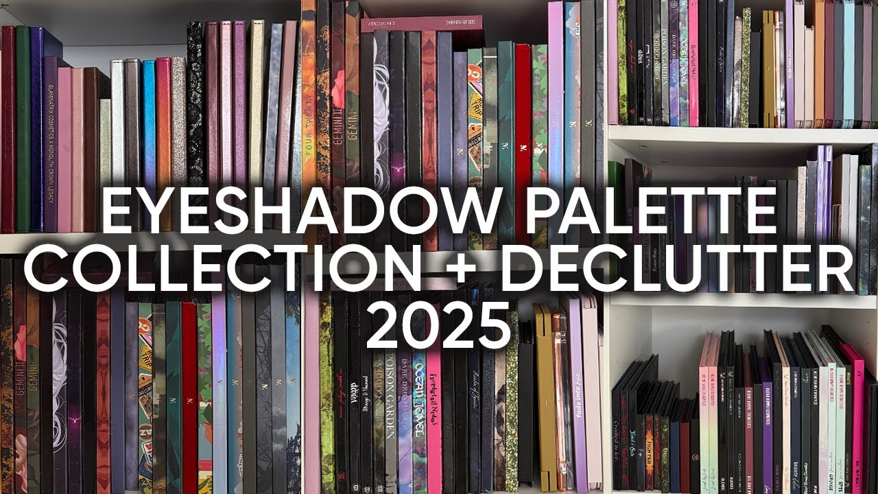 YouTube post by @badtothebrow for Nomad Cosmetics. Caption reads: Eyeshadow Palette Collection and Declutter 2025.