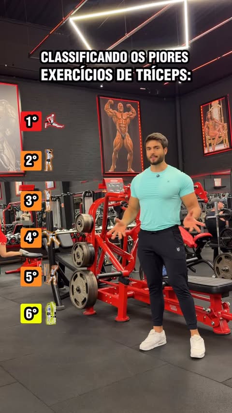 Instagram post by @ogustavopersonal for Growth Supplements. Caption reads: CLASSIFICANDO OS PIORES EXERCÍCIOS PARA TRÍCEPS! .....