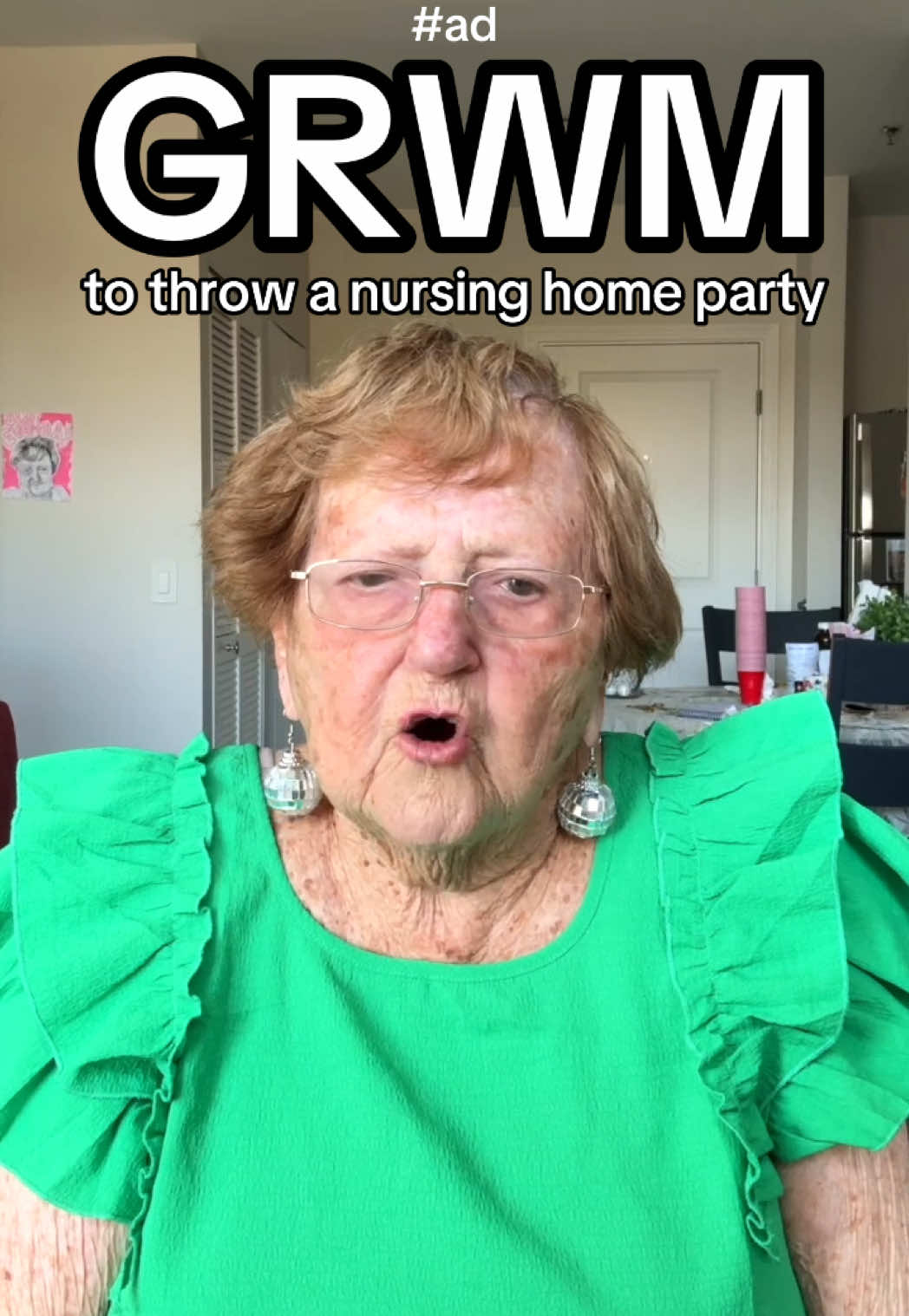 TikTok post by @grandma_droniak for Cash App. Caption reads: get ready with me to throw a nursing home party....