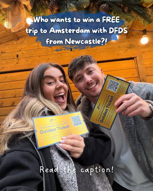 Instagram post by an influencer for DFDS UK & Ireland. Caption reads: AD The Golden Ticket Treasure Hunt is officially....