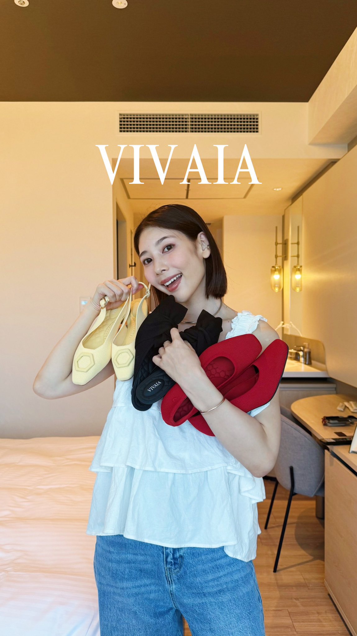 Instagram post by @chiru_w for Vivaia. Caption reads: VIVAIAのシューズが素足みたいに軽くて
デザインも可愛すぎた🫶

私が選んだのははこちらです�....