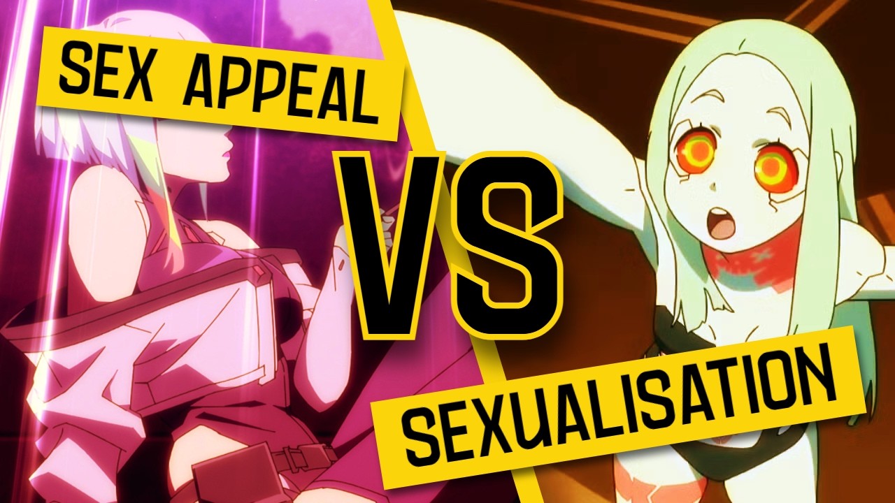 YouTube post by @MertKayKay for Brilliant.org. Caption reads: Rebecca vs Lucy & the Objectification of Cyberpunk....