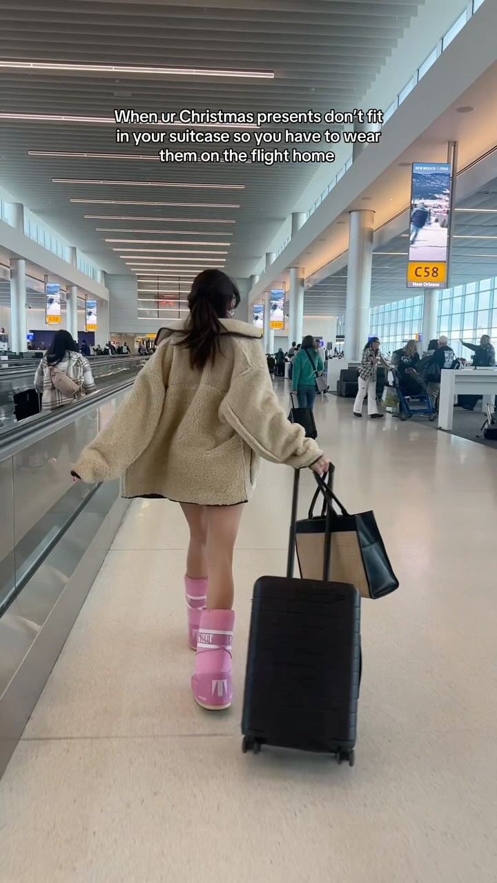 Instagram post by @cici for Moon Boot. Caption reads: If you saw me at the Denver airport in my....