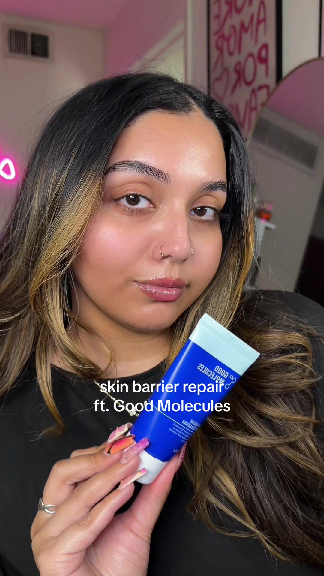 TikTok post by @lifew.liza for Good Molecules. Caption reads: i’ve been focusing on repairing my skin barrier....