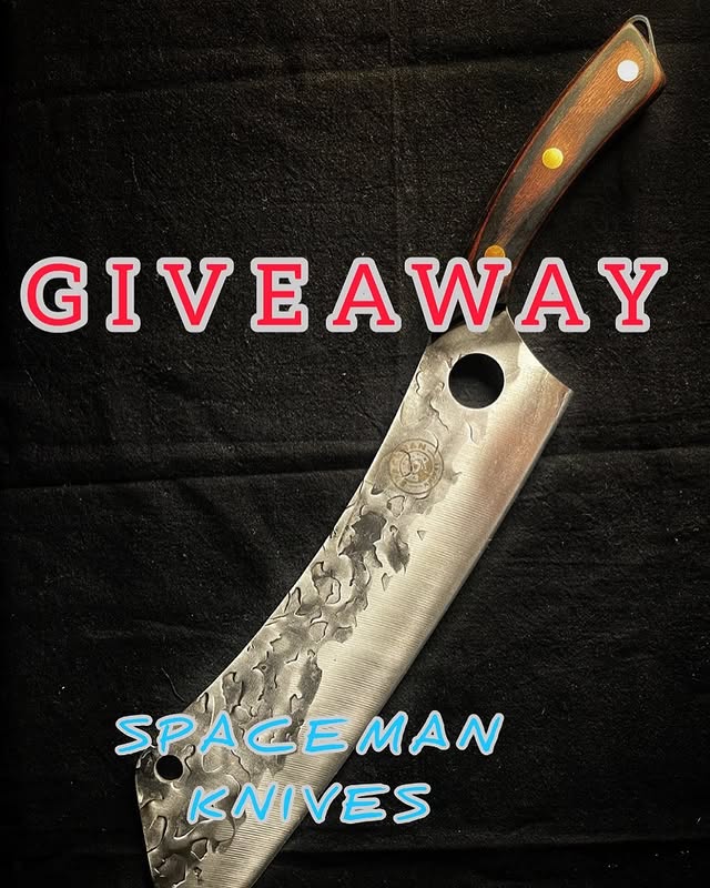 Instagram post by @iron_fire_cooking for Spaceman Knives. Caption reads: [...] and will be shipped directly from Spaceman....