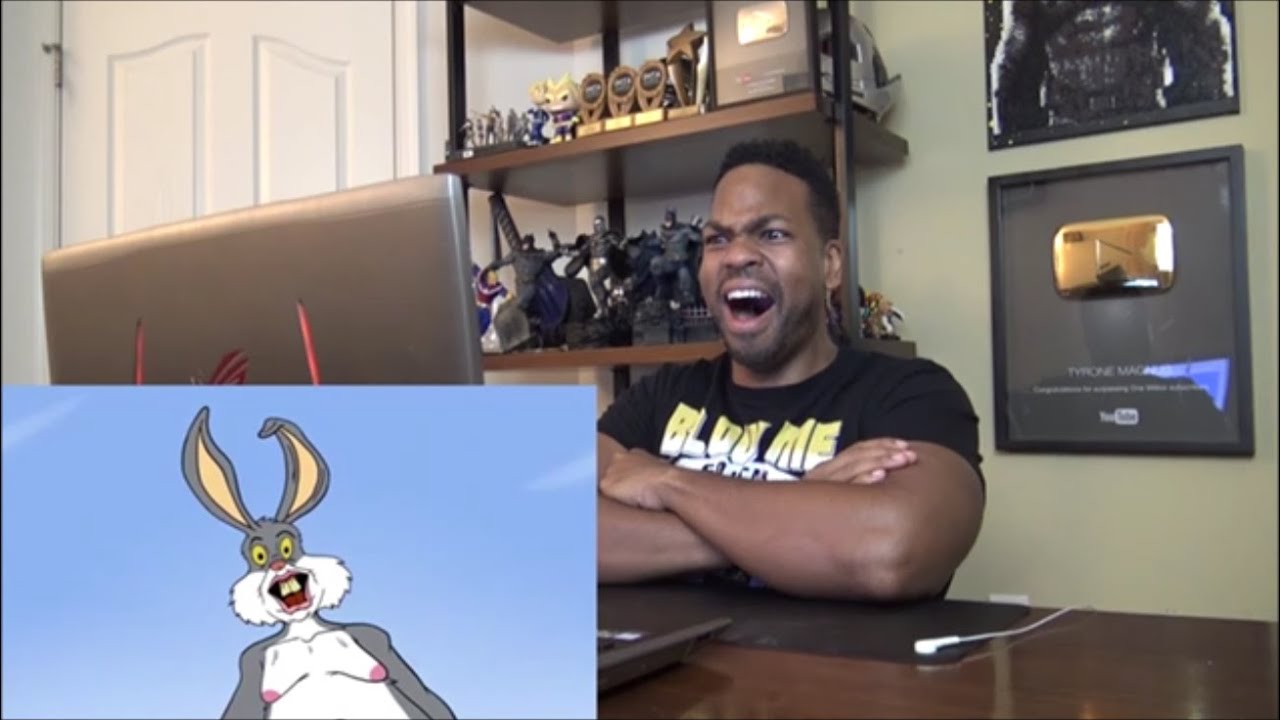 YouTube post by @tyronemagnusbackupchannel for YouNow. Caption reads: Wabbit Season - Reaction!.