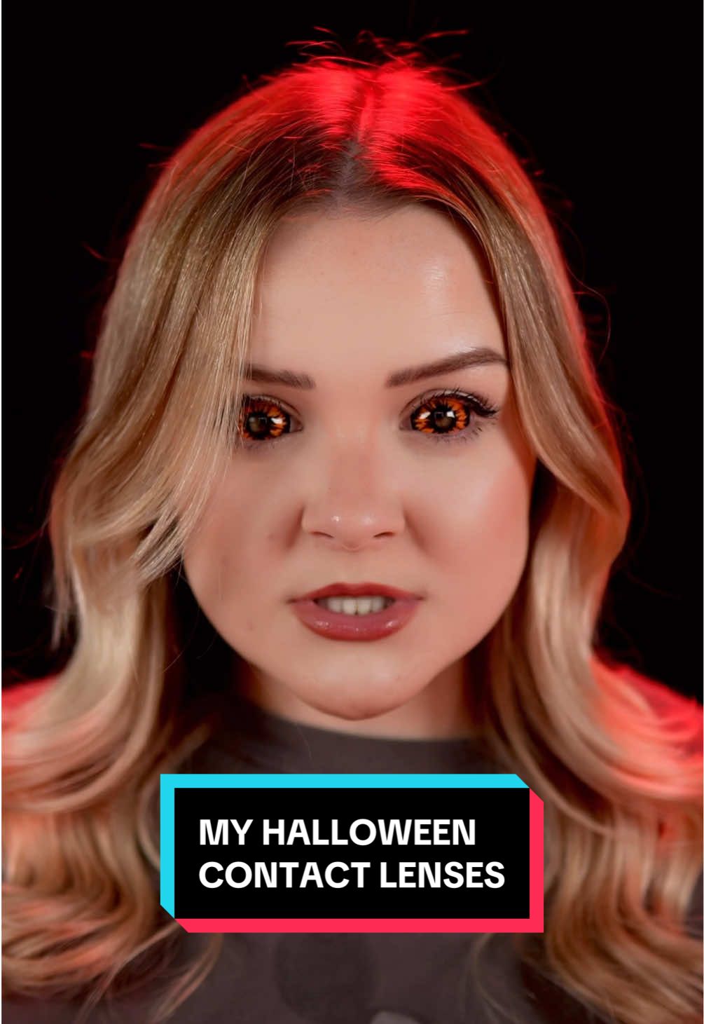 TikTok post by @elladoesfx for PinkyParadise. Caption reads: [...] my contact lenses are from, and....