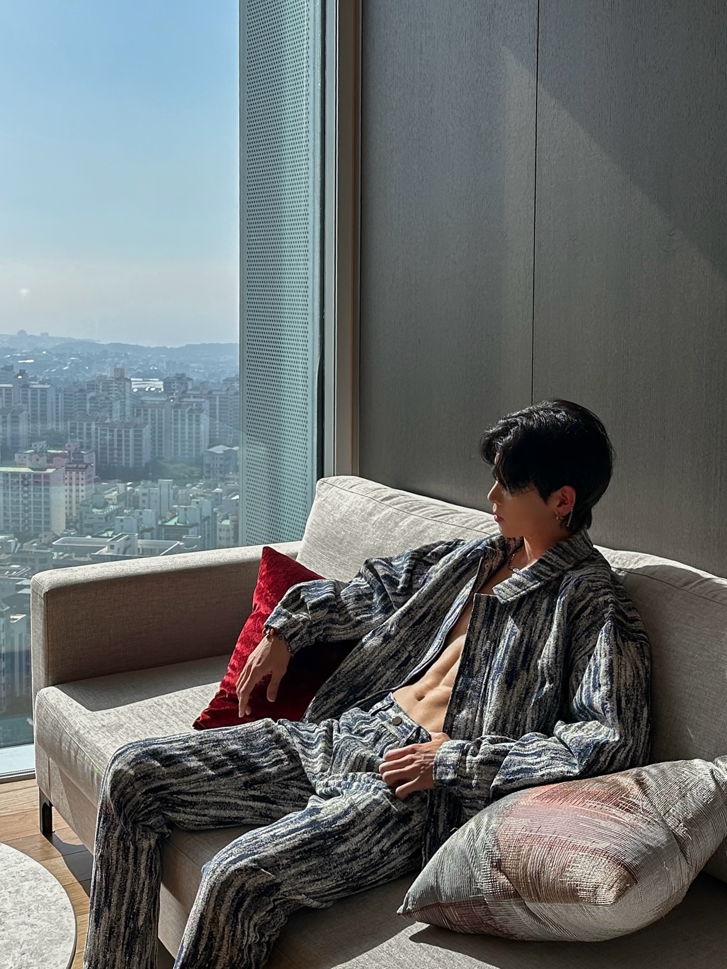 Instagram post by @_jjang.e for boohooMAN. Caption reads: #ad Good vibes only
Jacket and pants from....