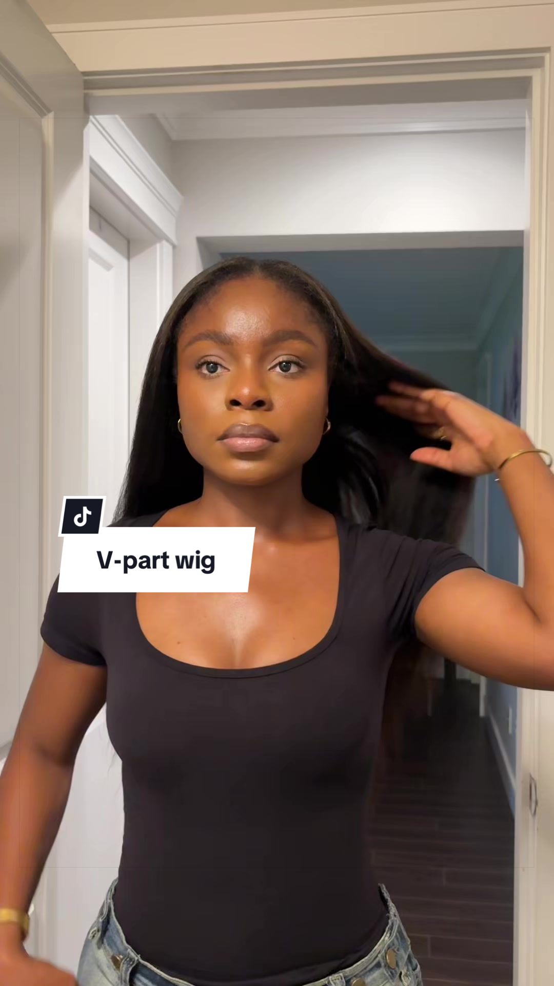 TikTok post by @chiomaok_ for Klaiyi Hair. Caption reads: [...] inches kinky straight v-part wig from....