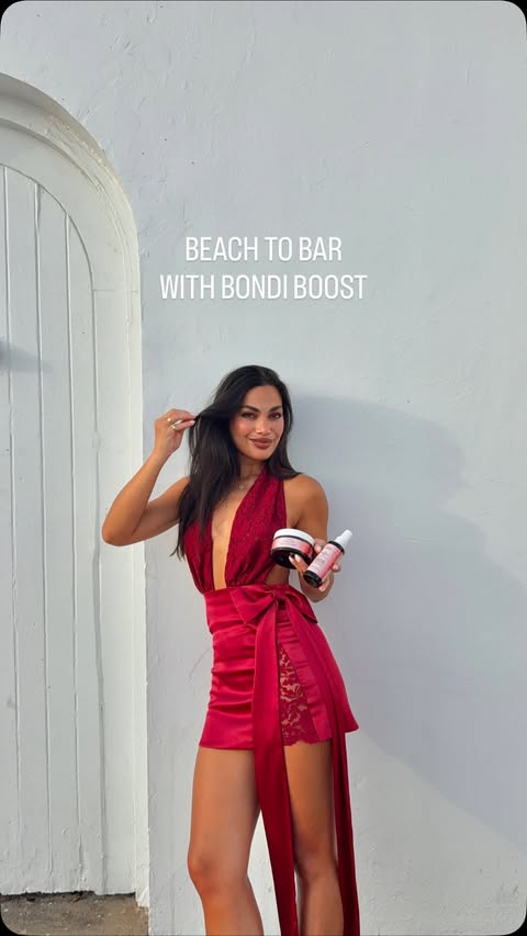 Instagram post by @gwencampbelll for BondiBoost. Caption reads: I dare you to put gum in your hair too, use code....