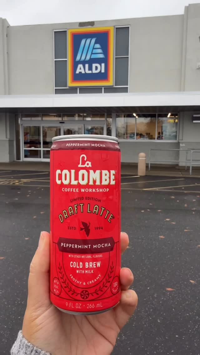 Instagram post by @aldiallthetime for La Colombe Coffee. Caption reads: New ALDI Find Alert! 🚨🚨 @lacolombecoffee....