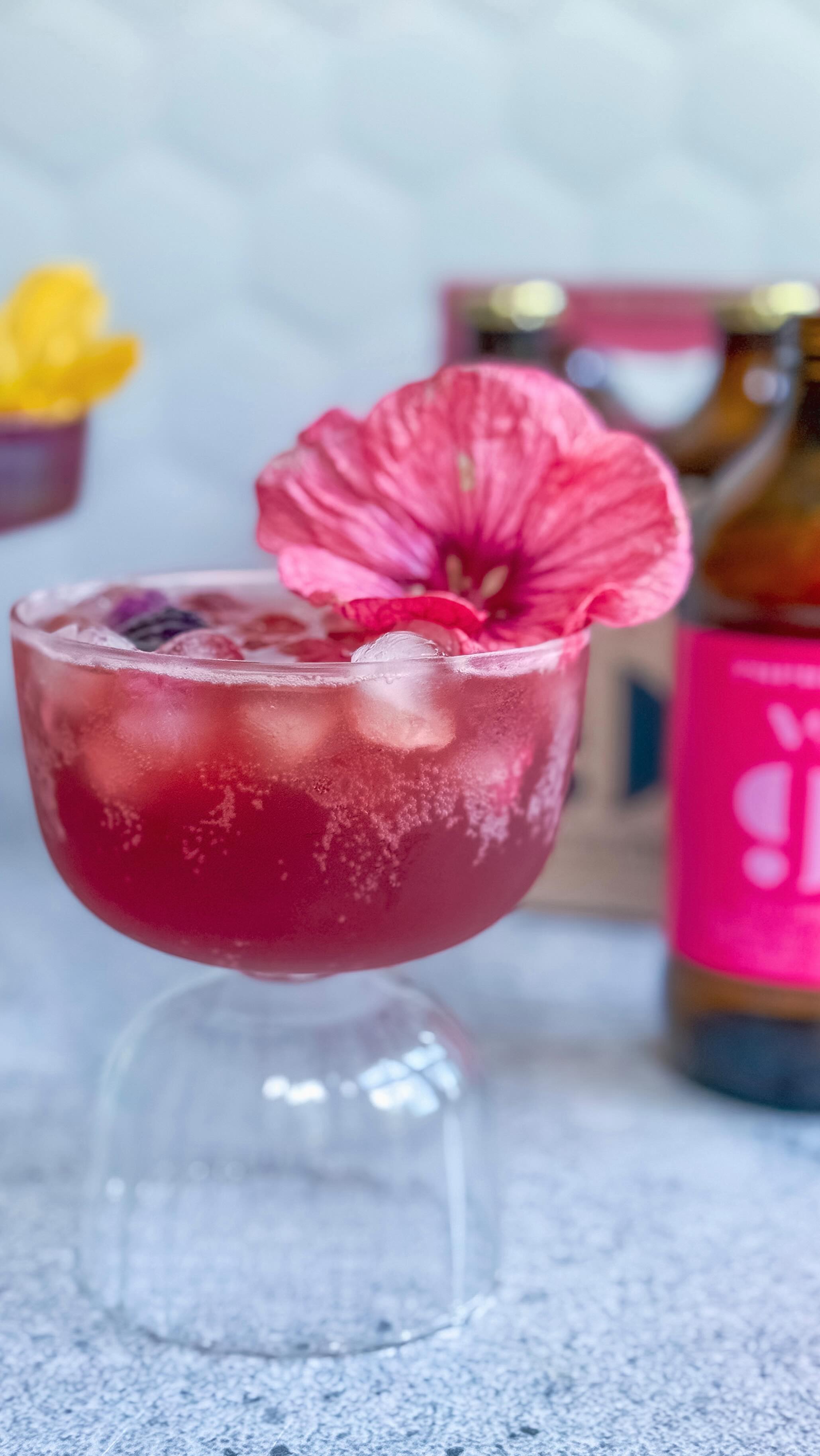 Instagram post by @makefoodlovely for curious elixirs. Caption reads: [...] DRINKING DIFFERENTLY 🌺 Meet @curiouselixirs....