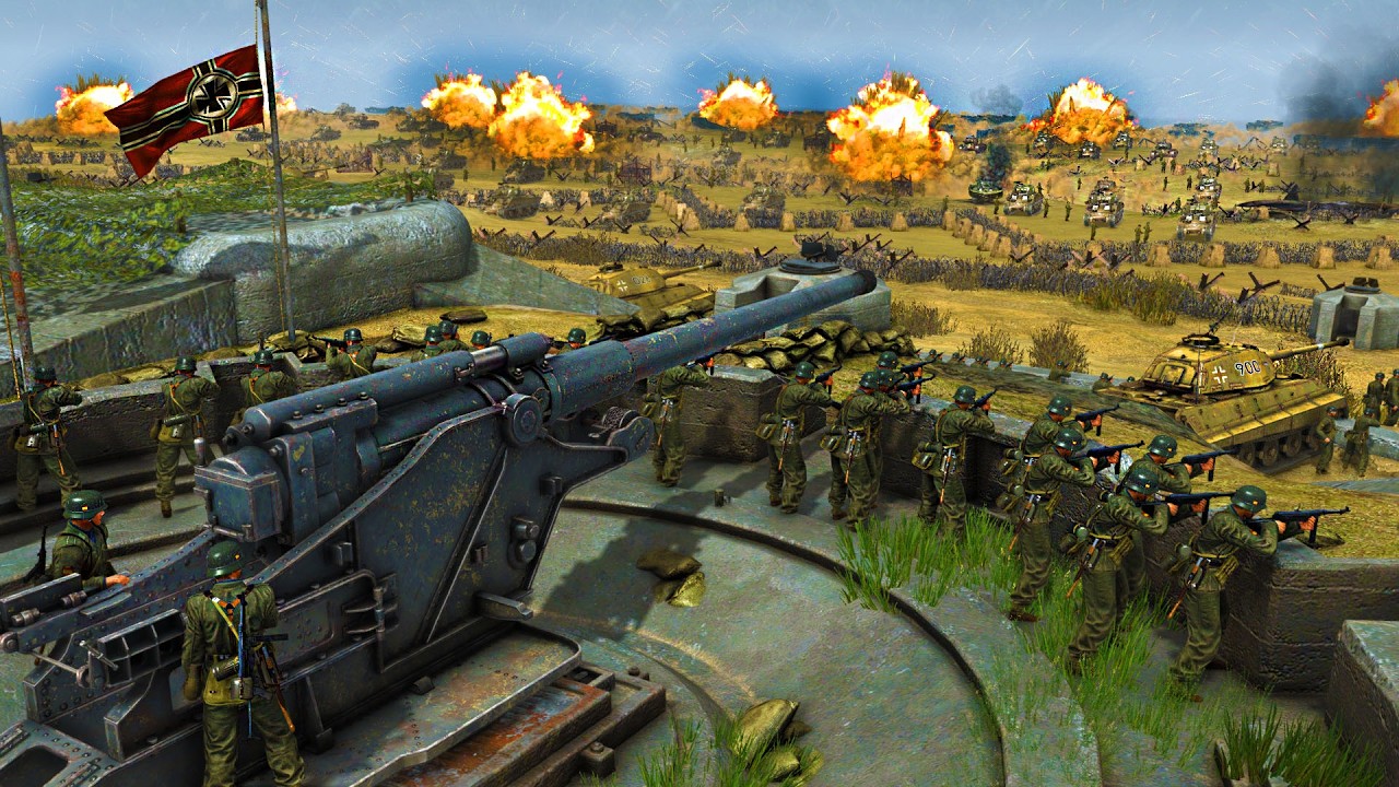 YouTube post by @DaleyTactics for Instant Gaming. Caption reads: I built the Deadliest WW2 D D-AY BEACH FORTRESS vs....