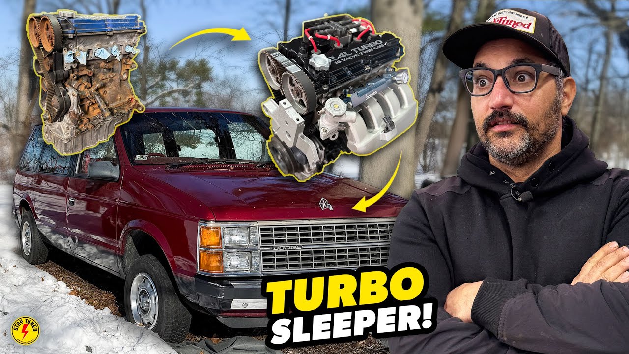 YouTube post by @StayTunedTA for Castrol. Caption reads: AWFUL Crusty TURBO SRT4 Engine TRANSFORMED for my....
