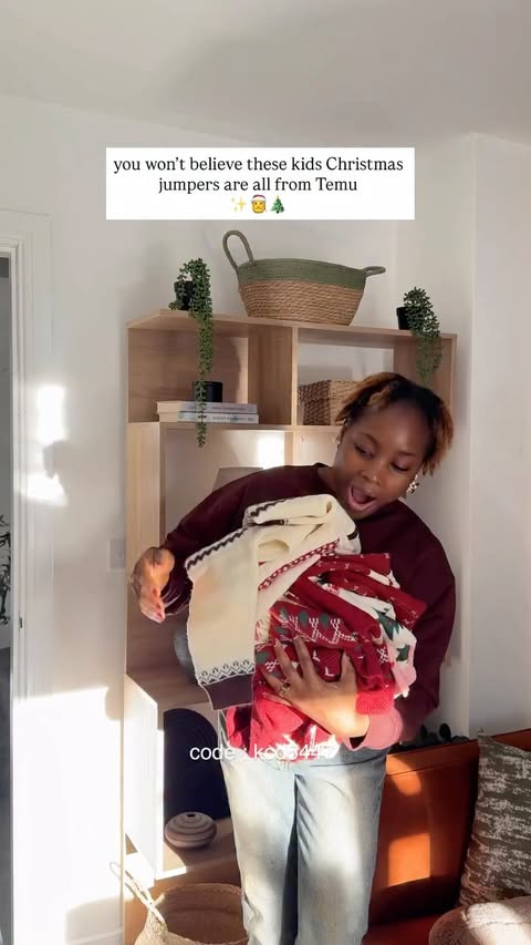 Instagram post by an influencer for Temu UK. Caption reads: These Christmas jumpers from @temu_uk are....