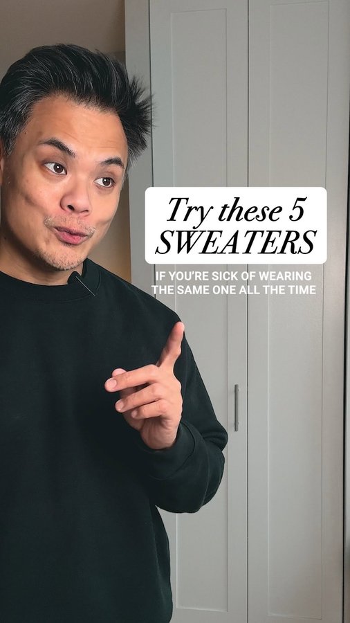 Instagram post by @effortlessgent for Huckberry. Caption reads: [...] ngl All 5 sweaters are FNT via @huckberry.